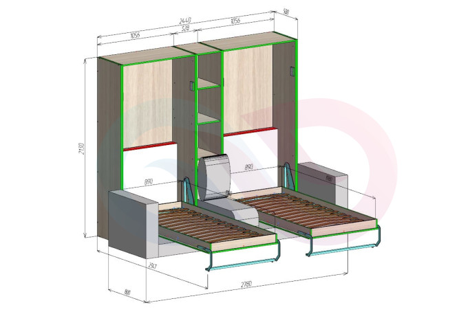 Шкаф-кровать с диваном Челли