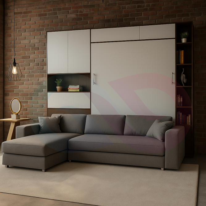 Шкаф-кровать трансформер с угловым диваном Фокстрот